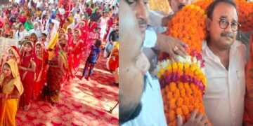 सामूहिक शादी समारोह सम्मेलन में मुख्य अतिथि के तौर पर पहुंचे श्री फाउंडेशन के मुखिया मनोज द्विवेदी दादा श्री व उनकी धर्मपत्नी
