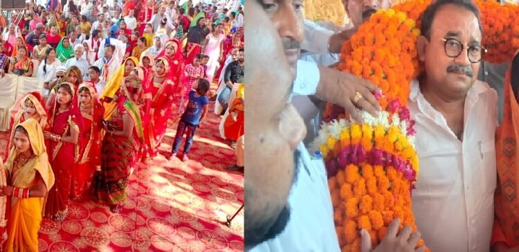 सामूहिक शादी समारोह सम्मेलन में मुख्य अतिथि के तौर पर पहुंचे श्री फाउंडेशन के मुखिया मनोज द्विवेदी दादा श्री व उनकी धर्मपत्नी